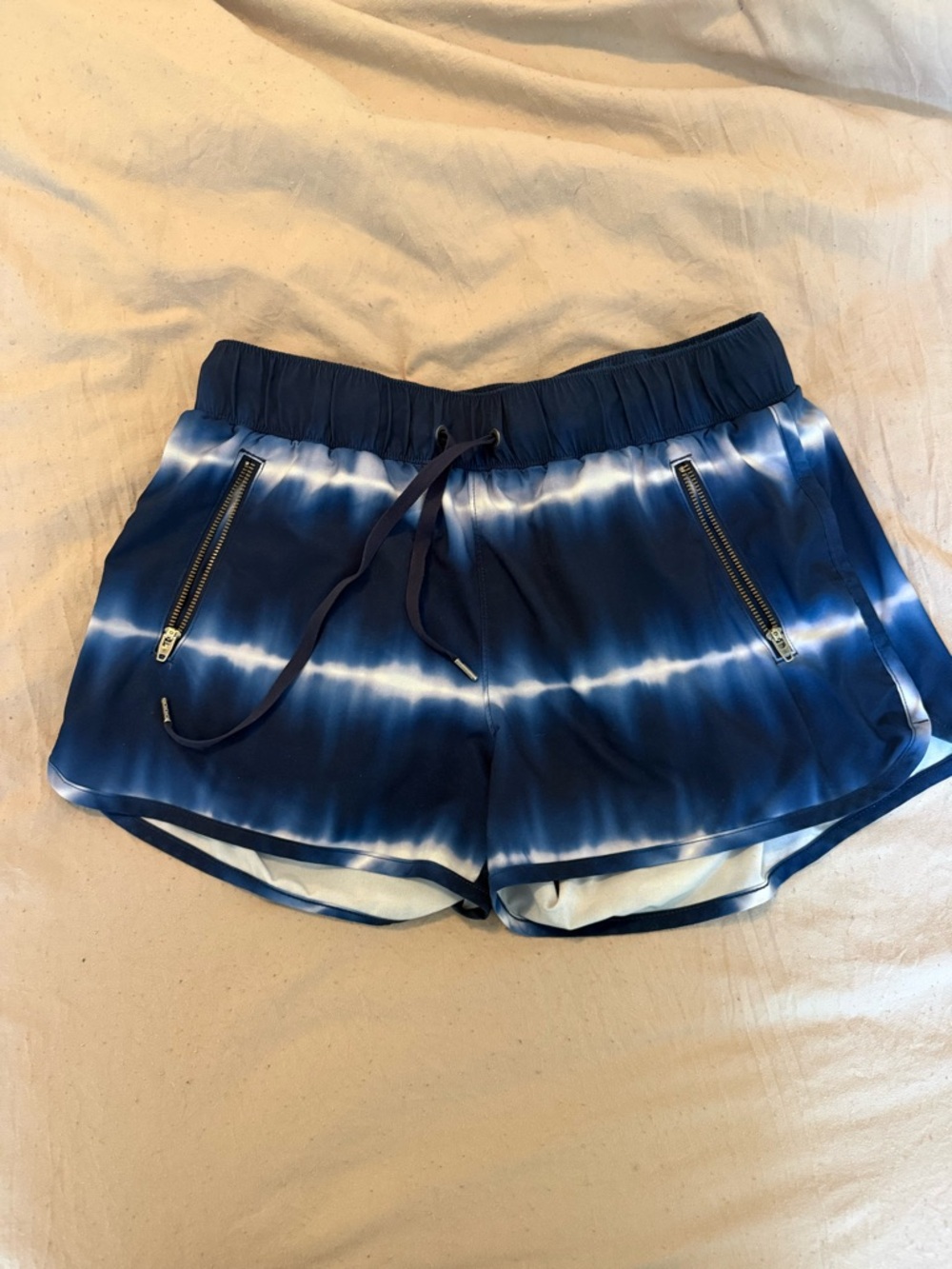 Athleta Navy and White Tie-Dye Athletic Shorts with Zip Pockets
